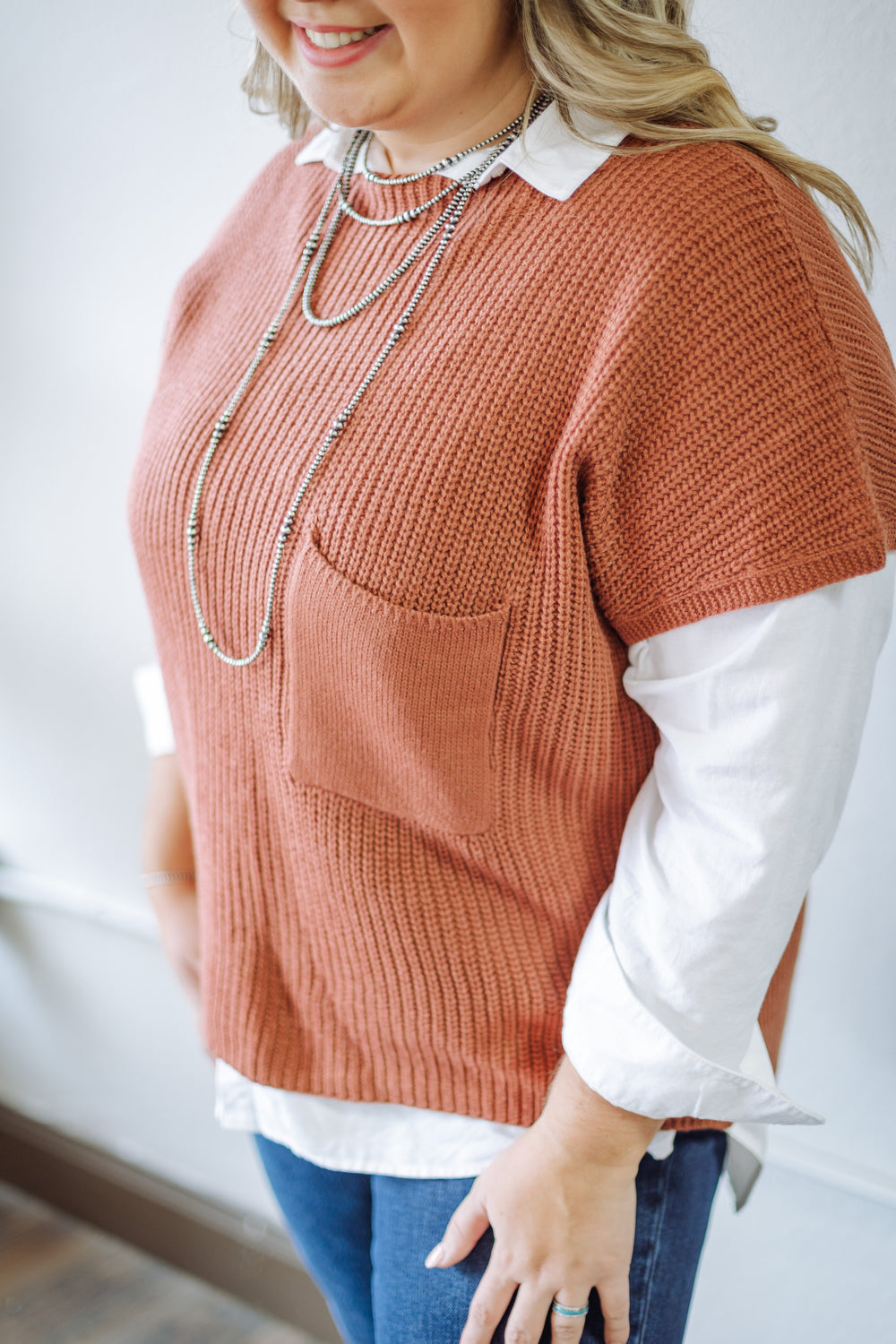 Rust Oversized Knit Sleeveless Sweater