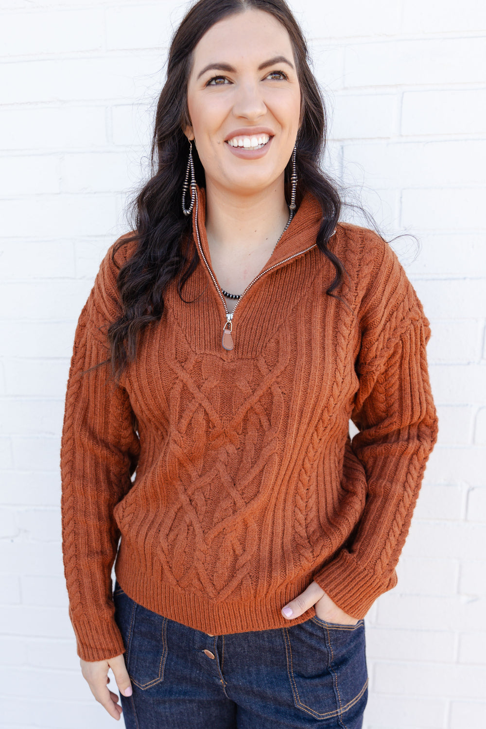 Rust Quarter Zip Knit Sweater