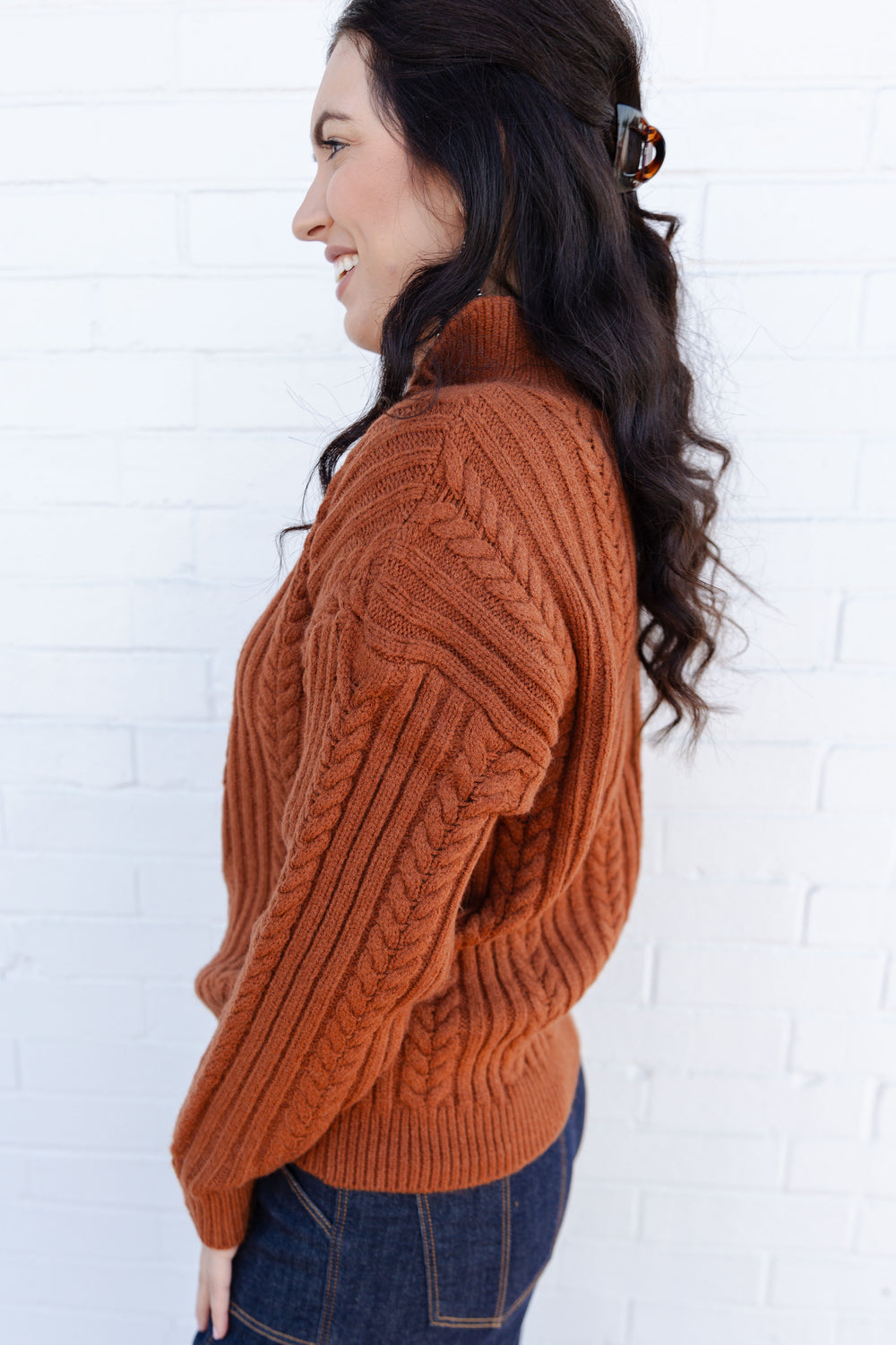 Rust Quarter Zip Knit Sweater