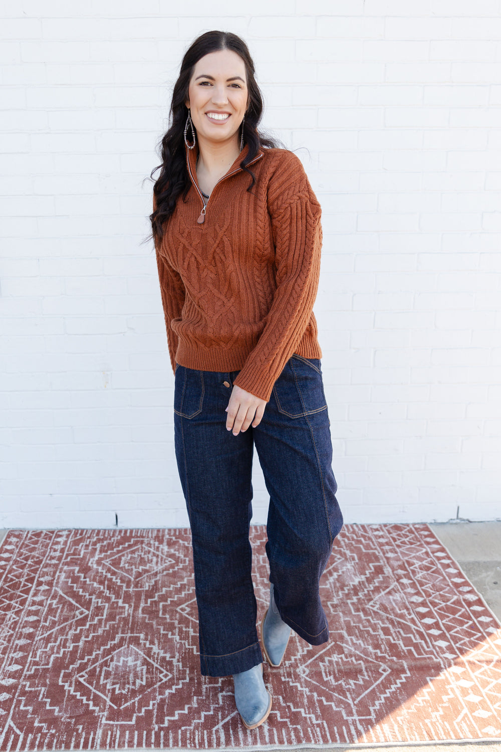 Rust Quarter Zip Knit Sweater