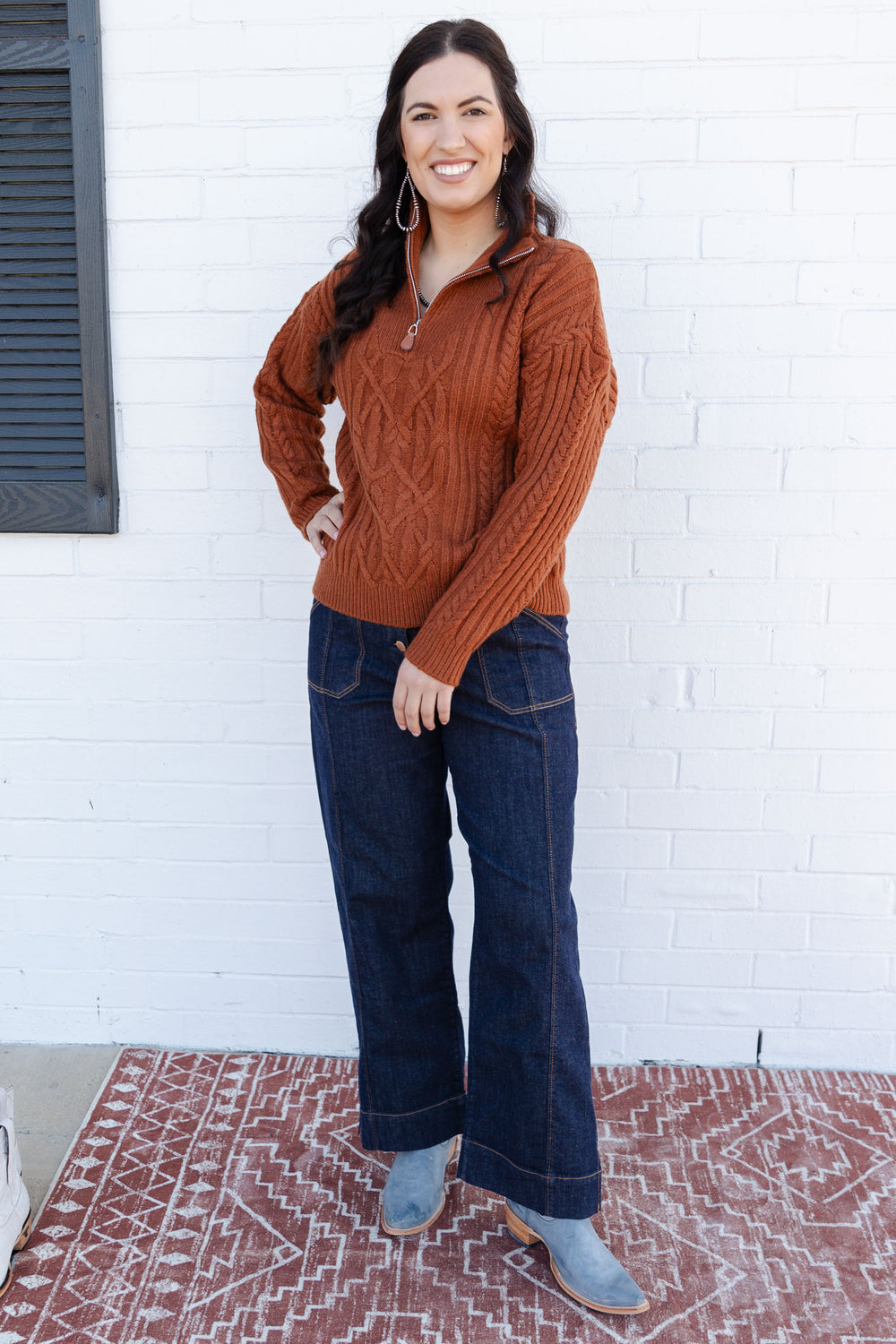 Rust Quarter Zip Knit Sweater