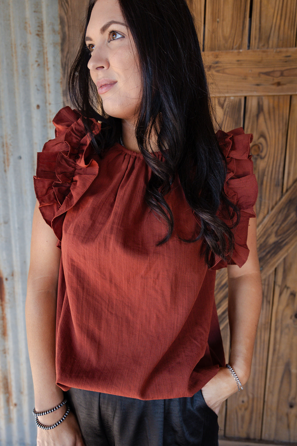 Rust Ruffle Blouse