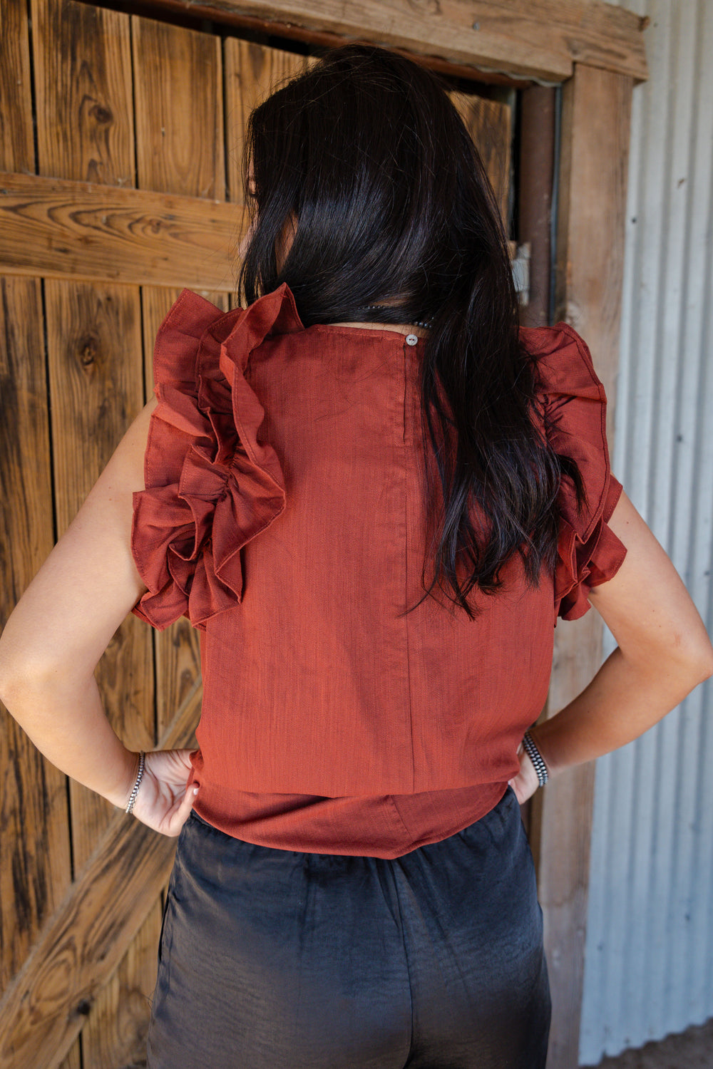 Rust Ruffle Blouse