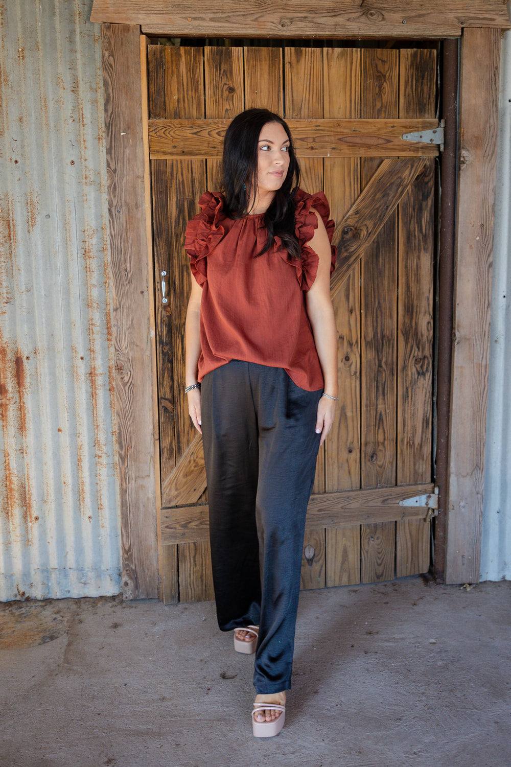 Rust Ruffle Blouse