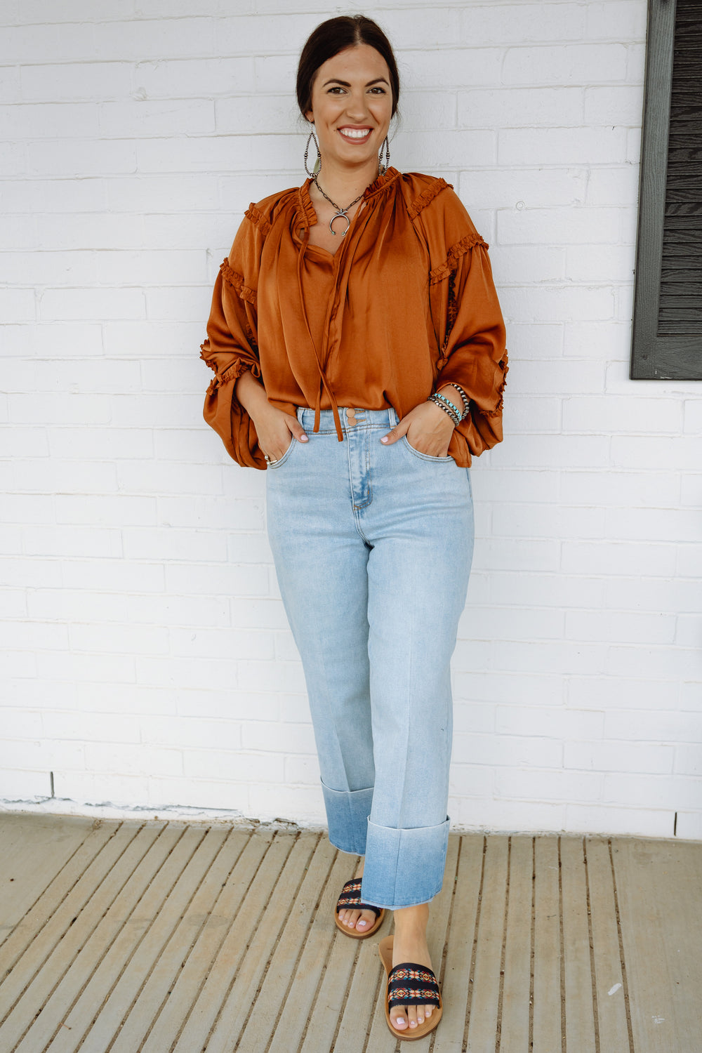 Rust Satin Ruffled Top