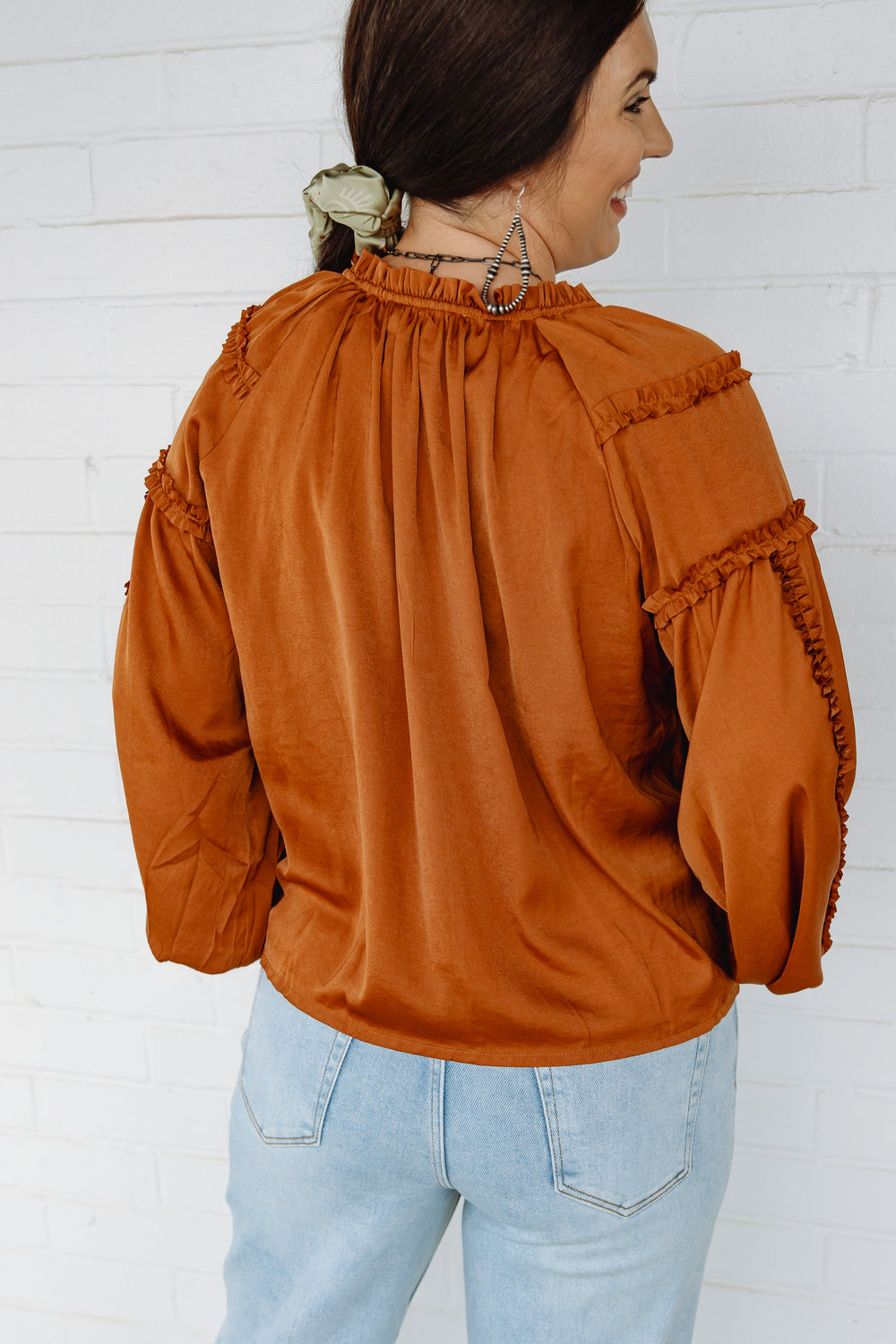 Rust Satin Ruffled Top