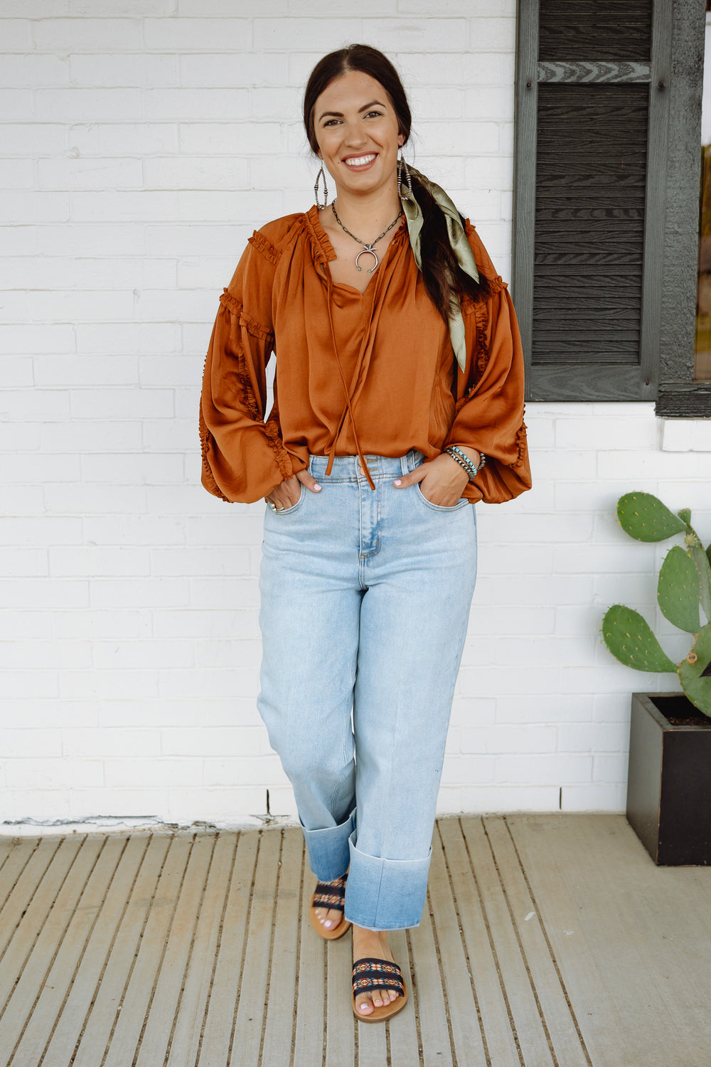 Rust Satin Ruffled Top