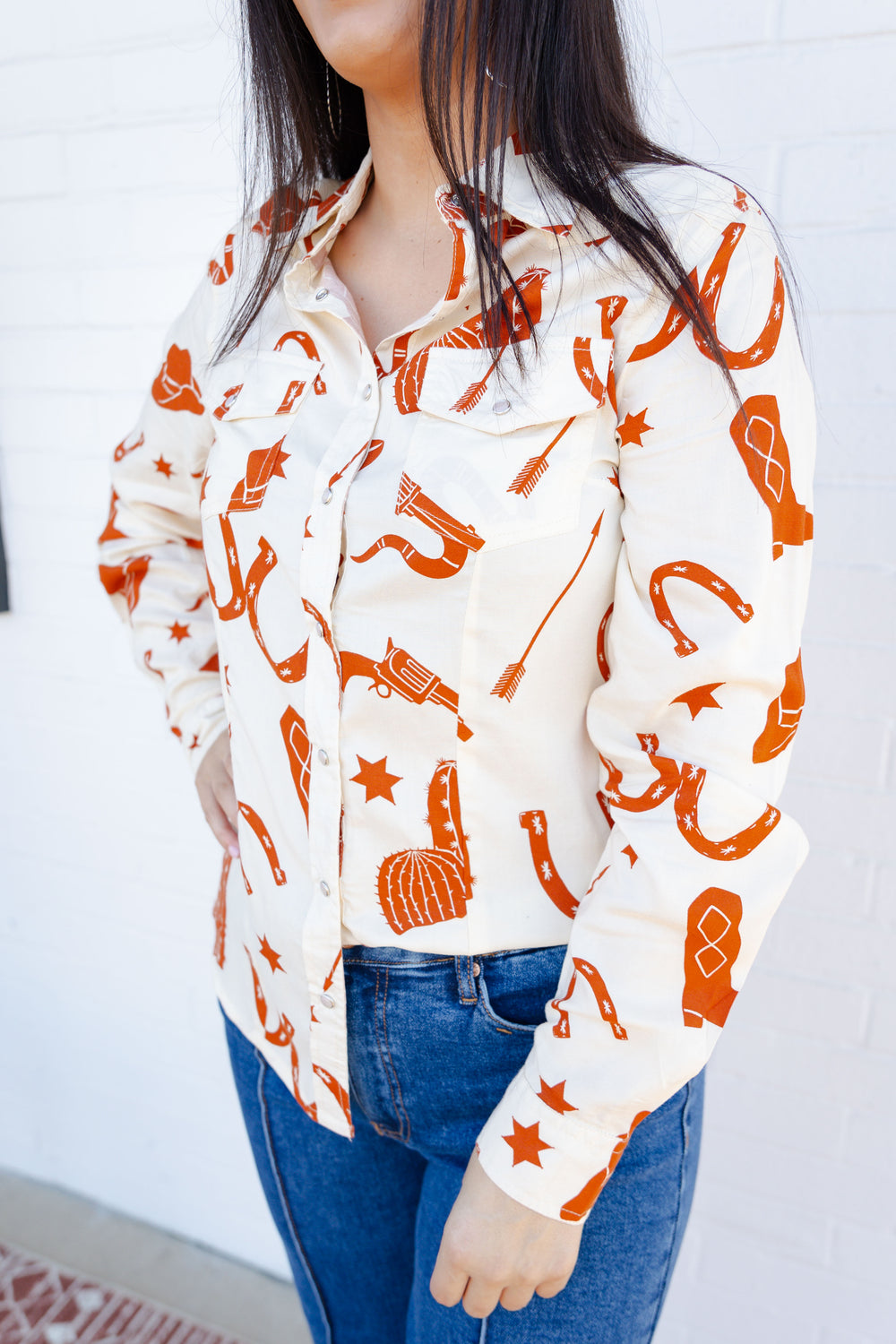 Rust Western Print Button Down