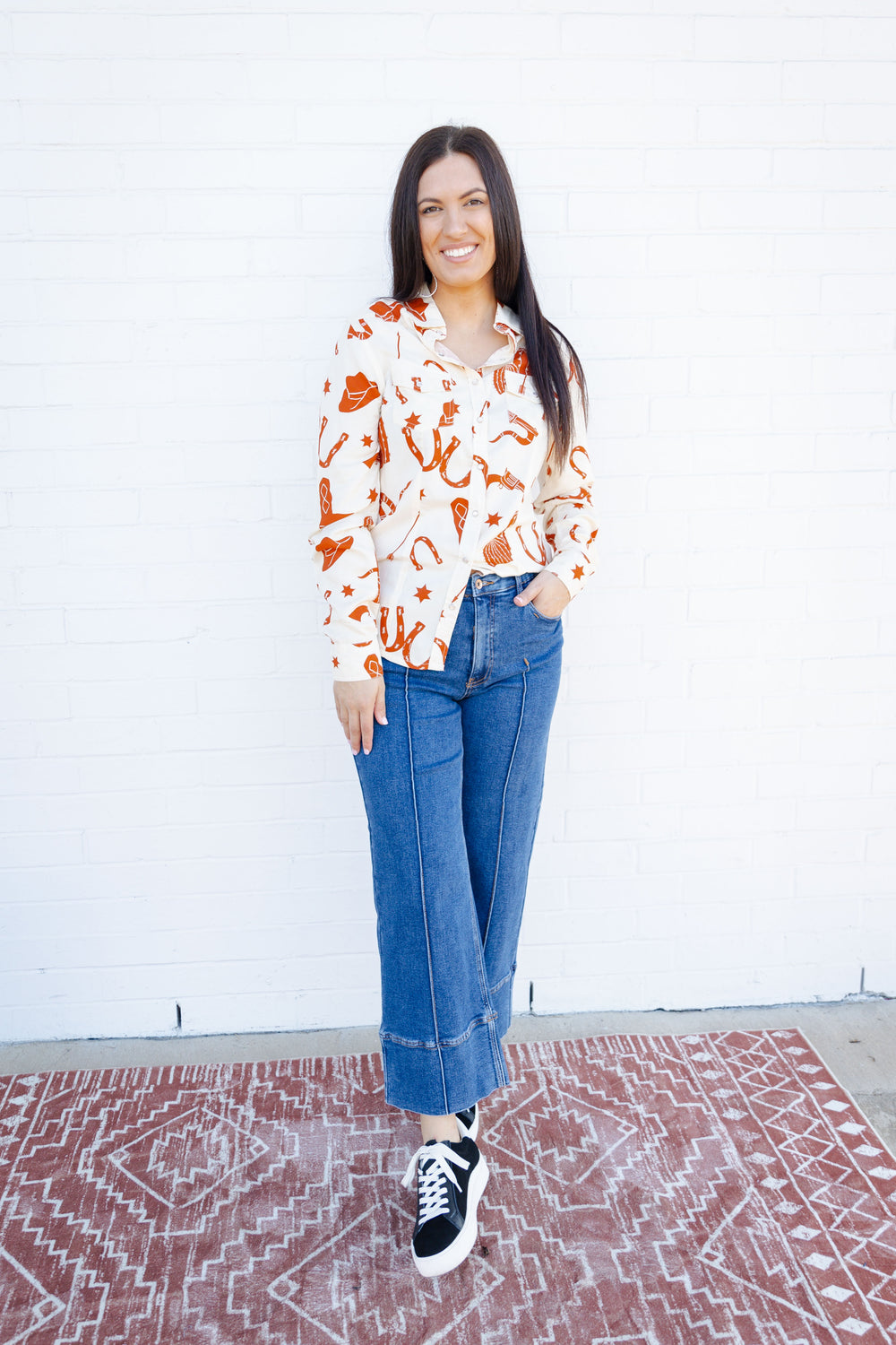 Rust Western Print Button Down