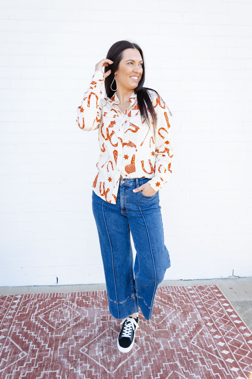 Rust Western Print Button Down