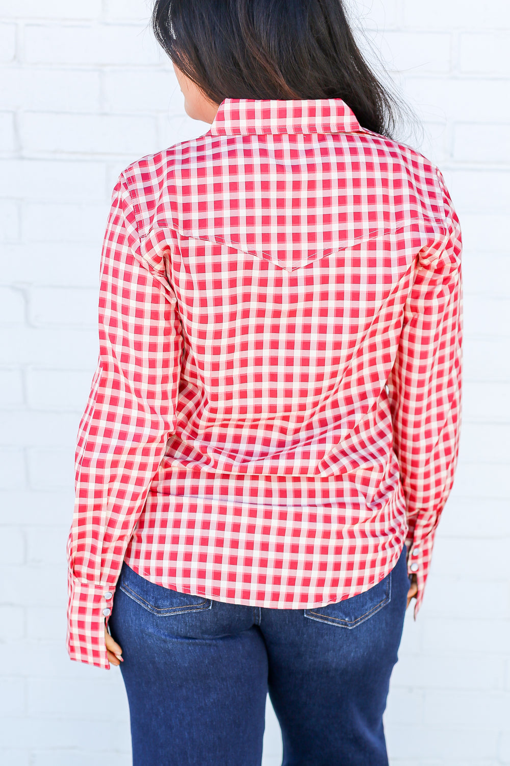 Red Gingham Ls Pearl Snap Button Down