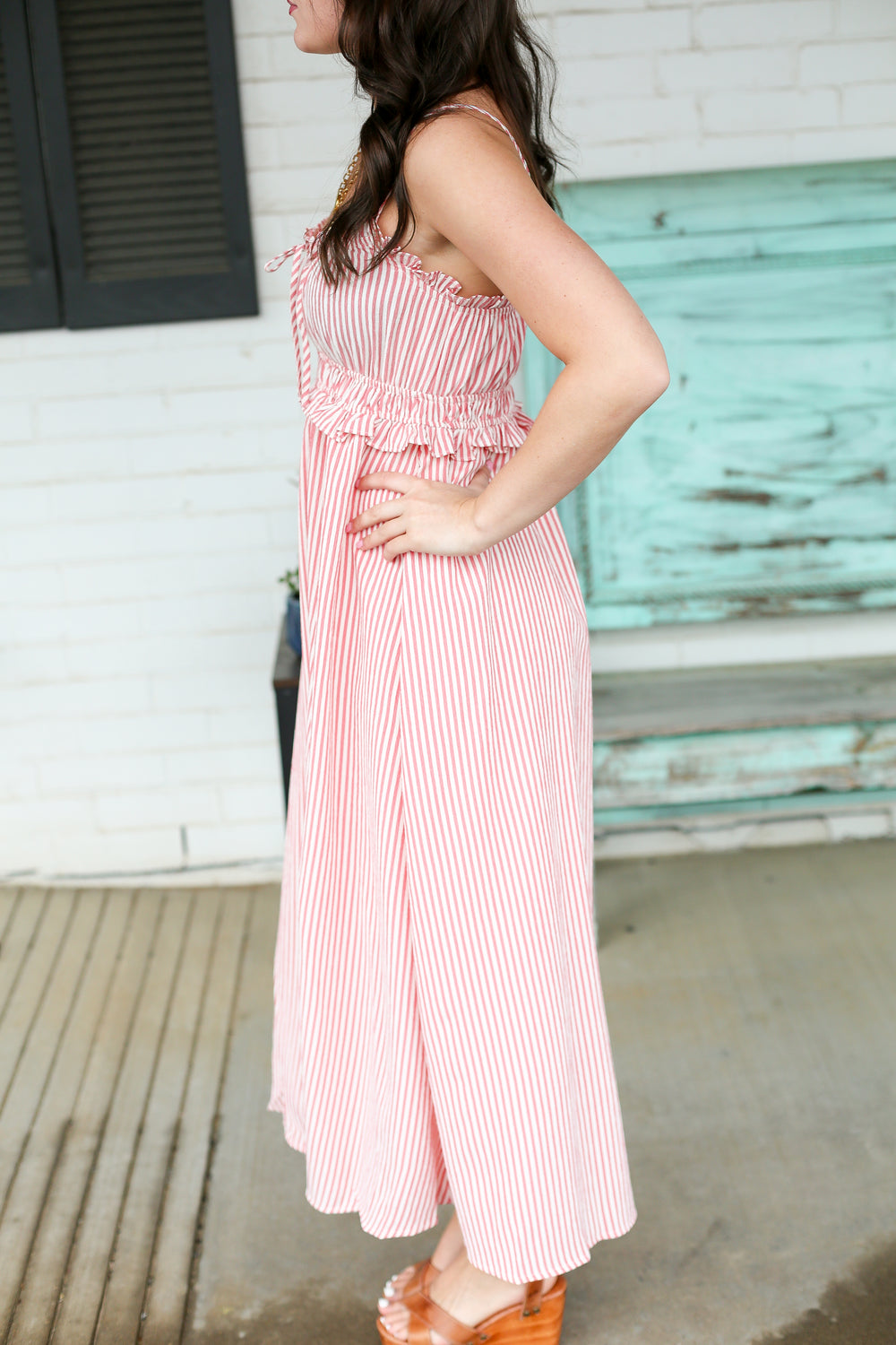 Red Pinstripe Midi Dress