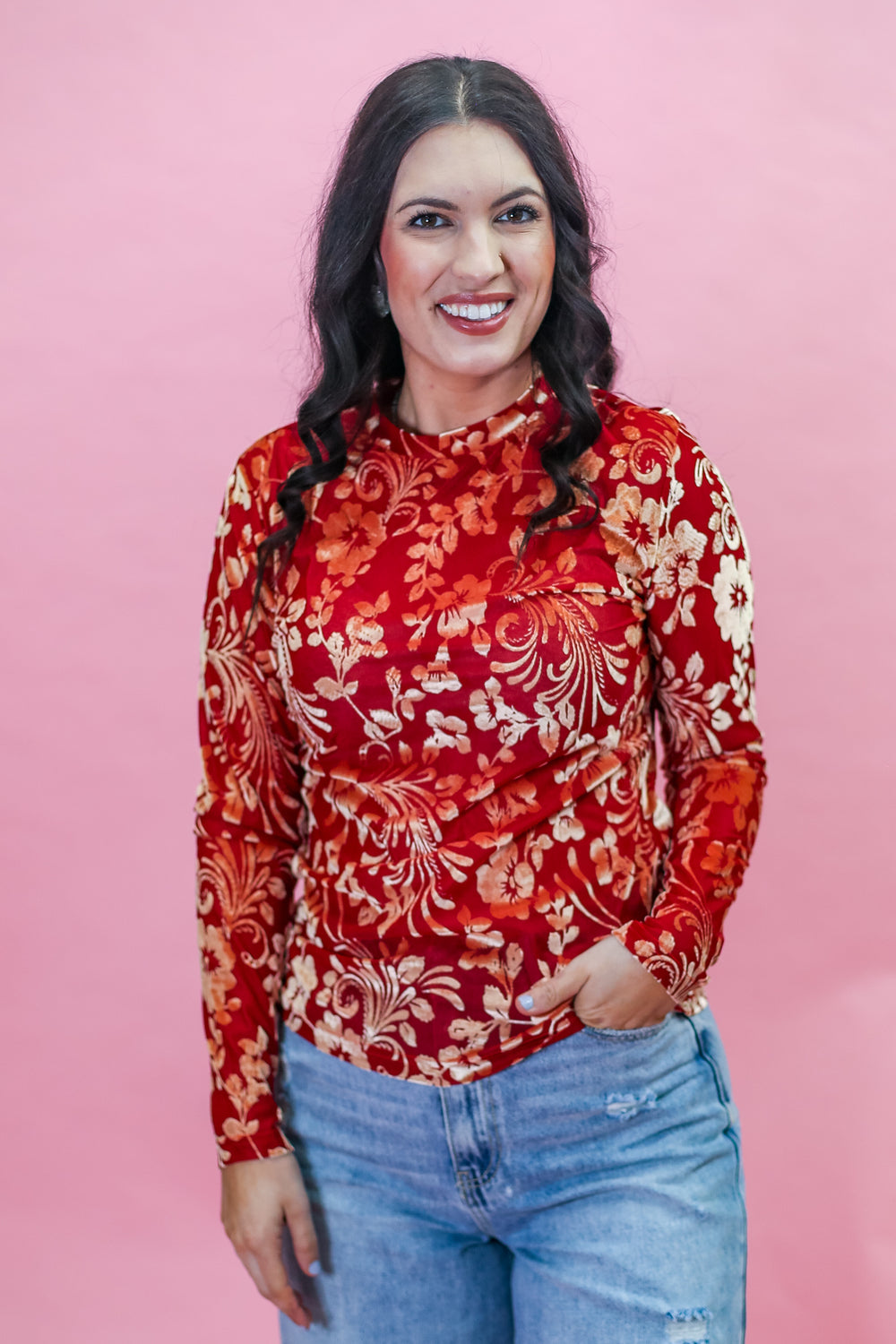 Red Rose Gold Mesh Top