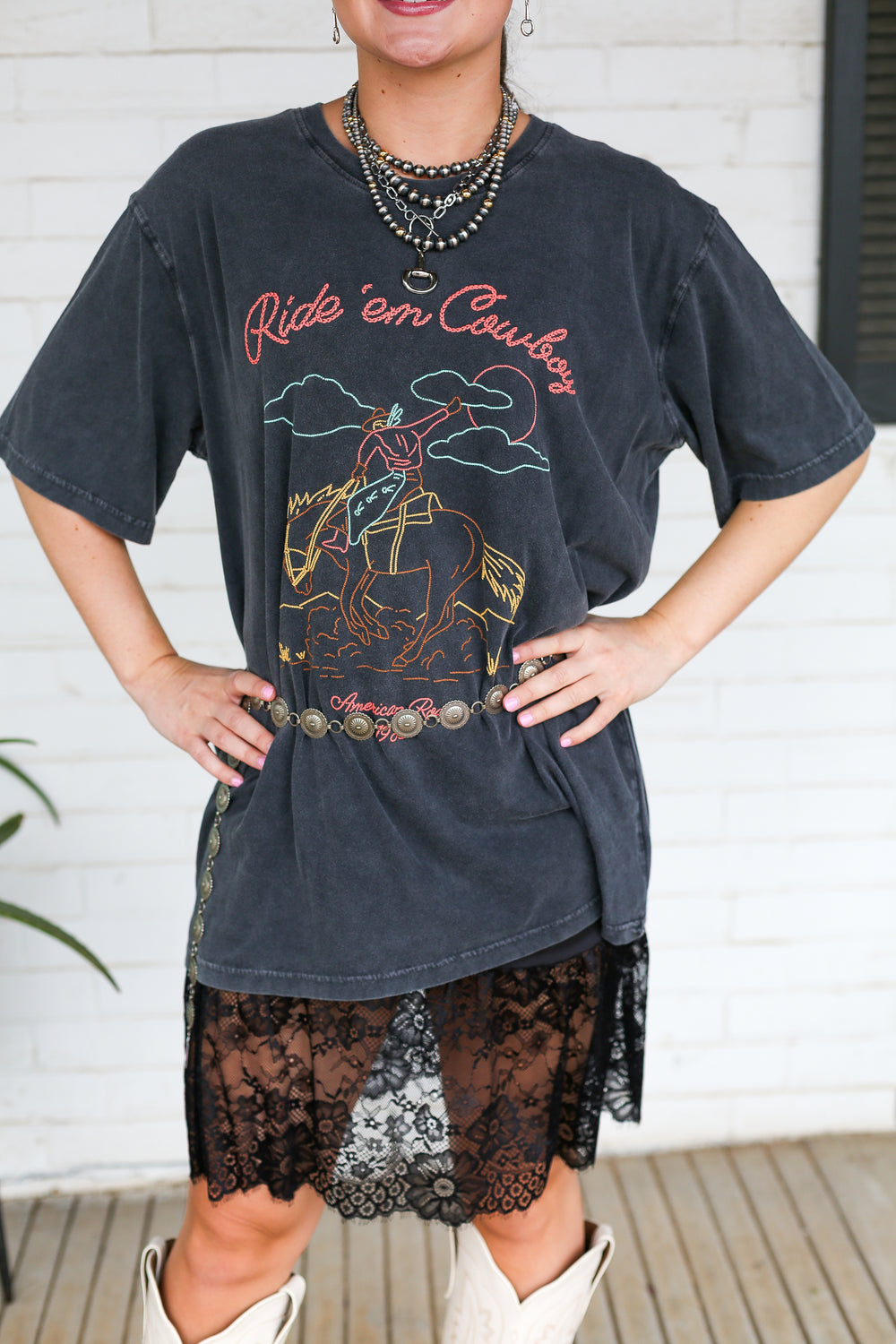 Ride Em Cowboy Embroidered Black Tee
