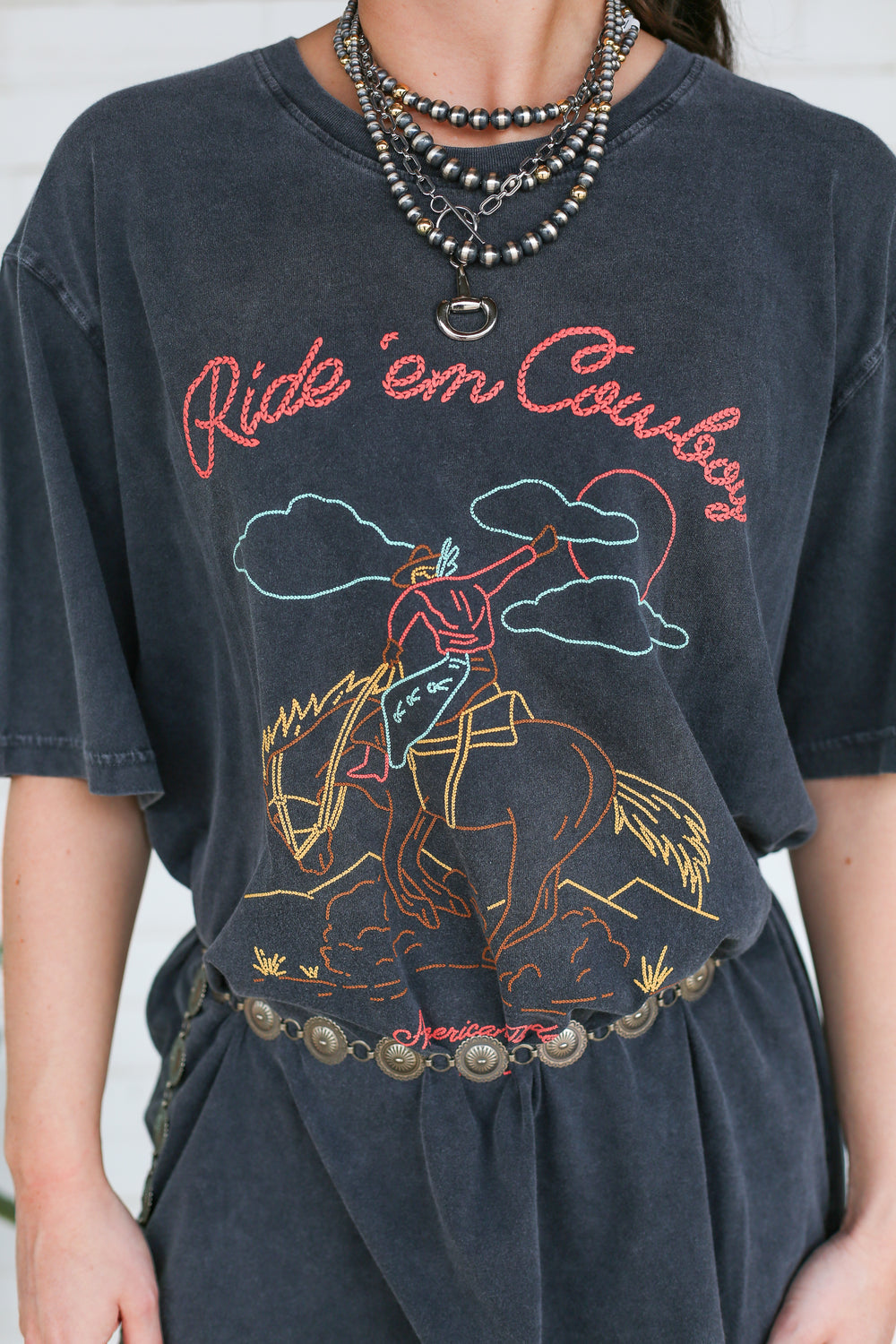 Ride Em Cowboy Embroidered Black Tee