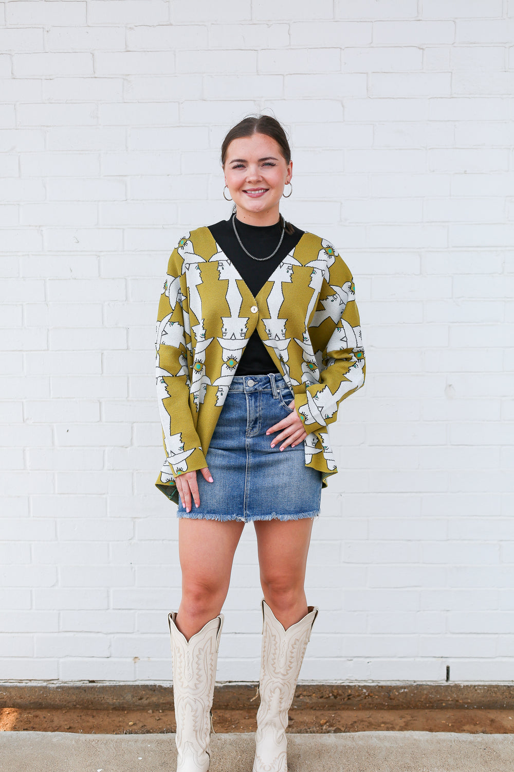 Risen Denim Mid Waist Pencil Skirt