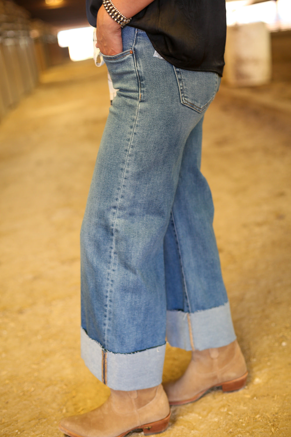 Risen High Rise Crop Wide Cuffed Jeans