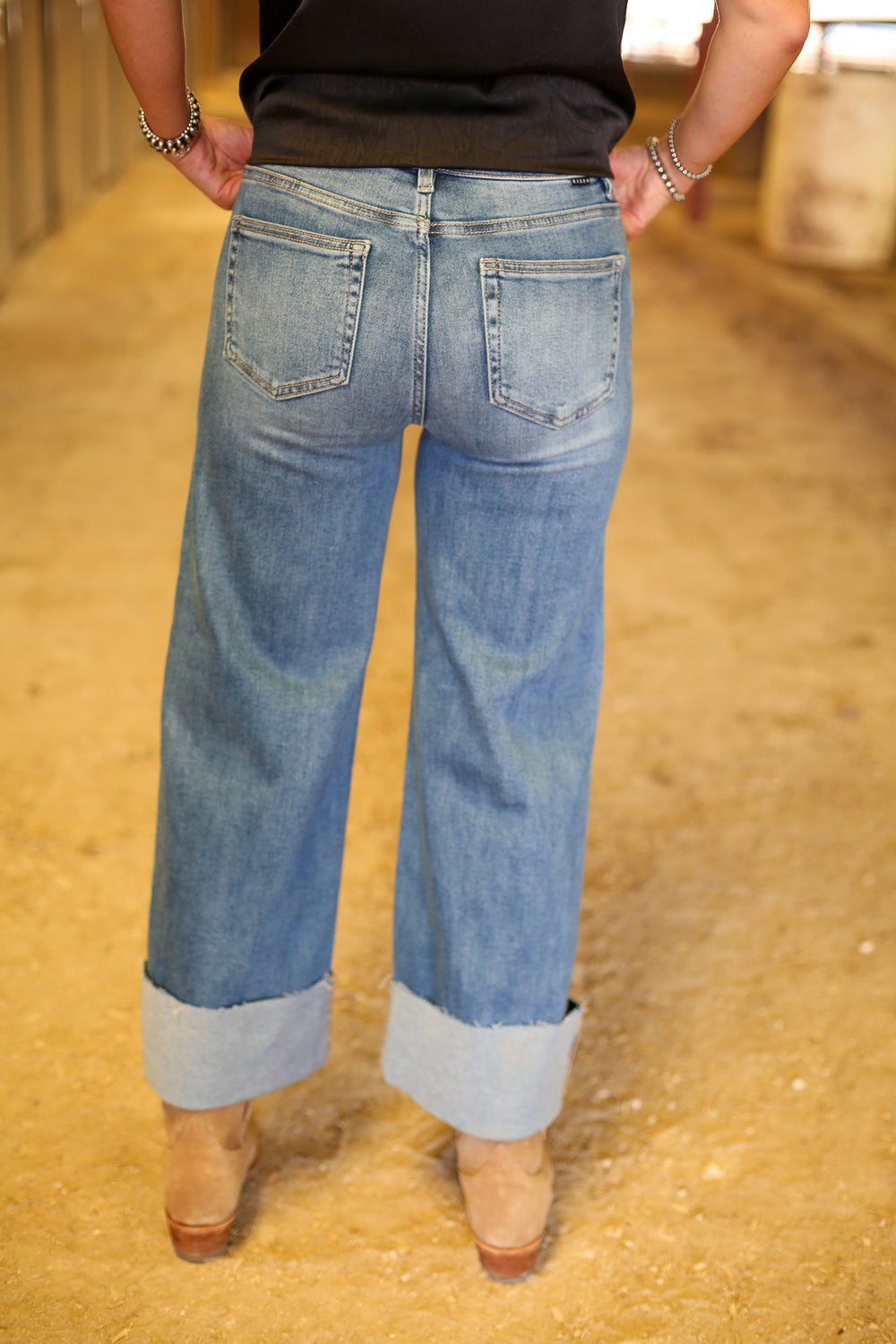 Risen High Rise Crop Wide Cuffed Jeans