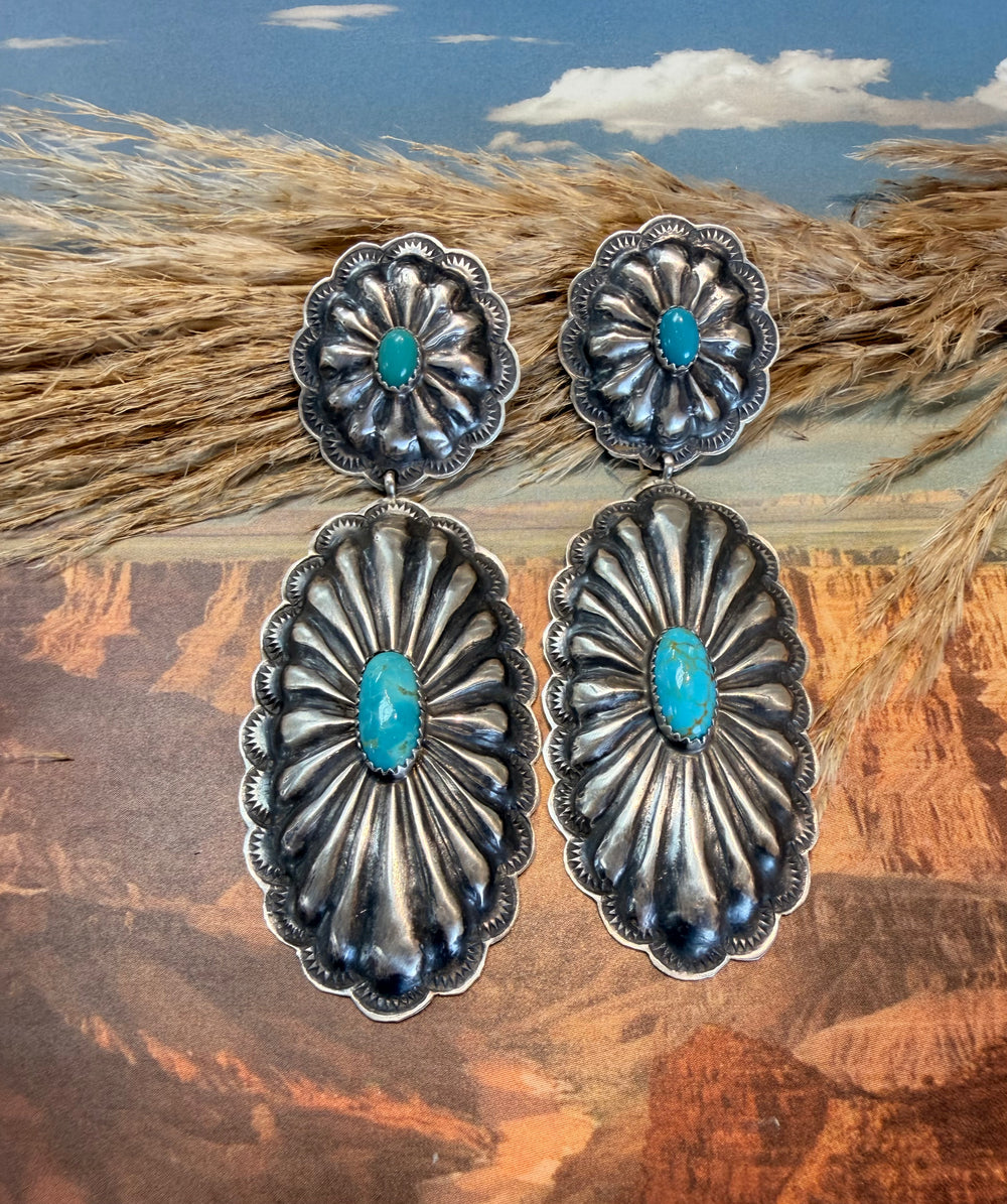 Rita Lee Double Concho with Turquoise Earrings
