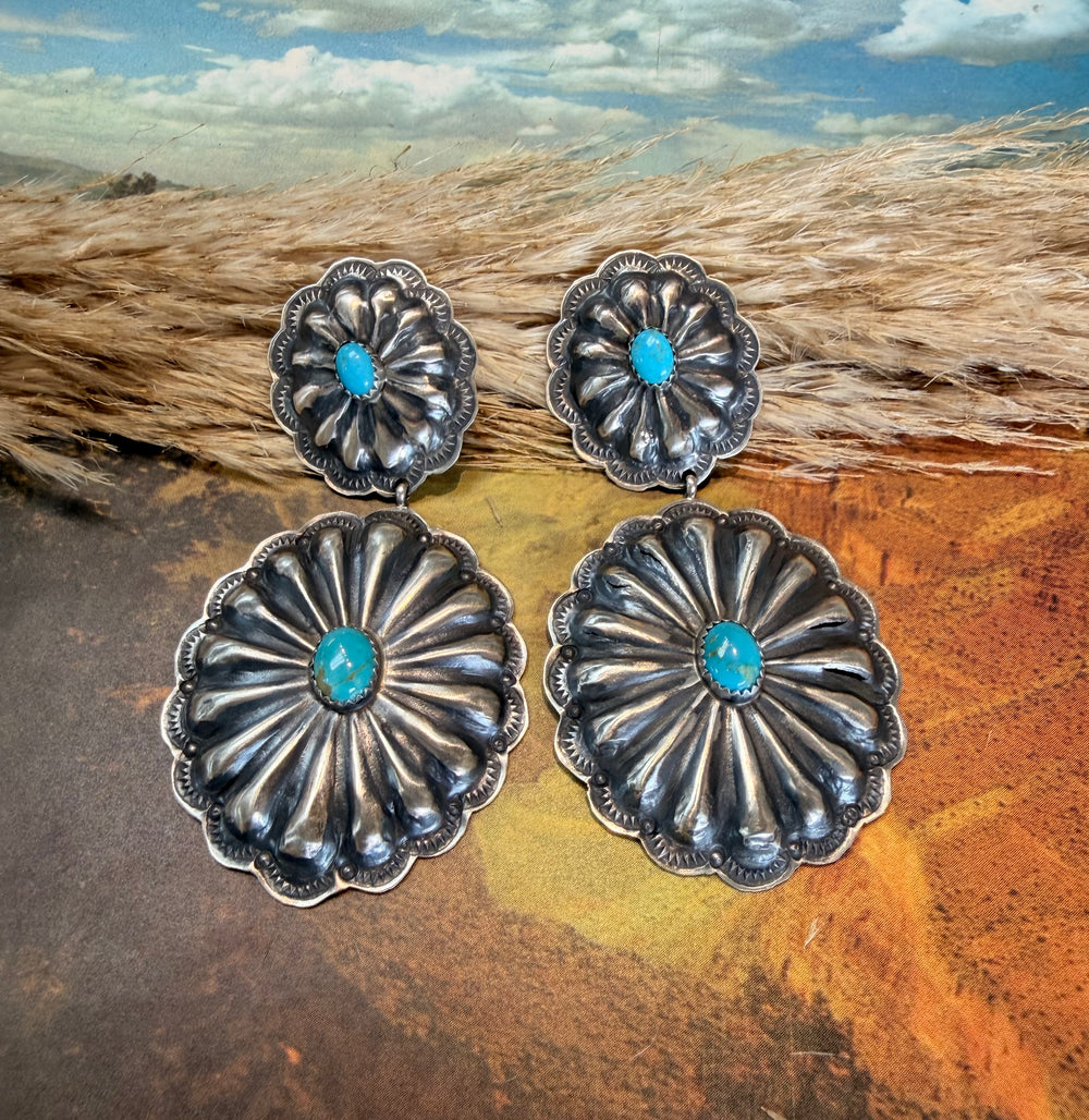 Rita Lee Duo Round Turquoise Concho Earrings