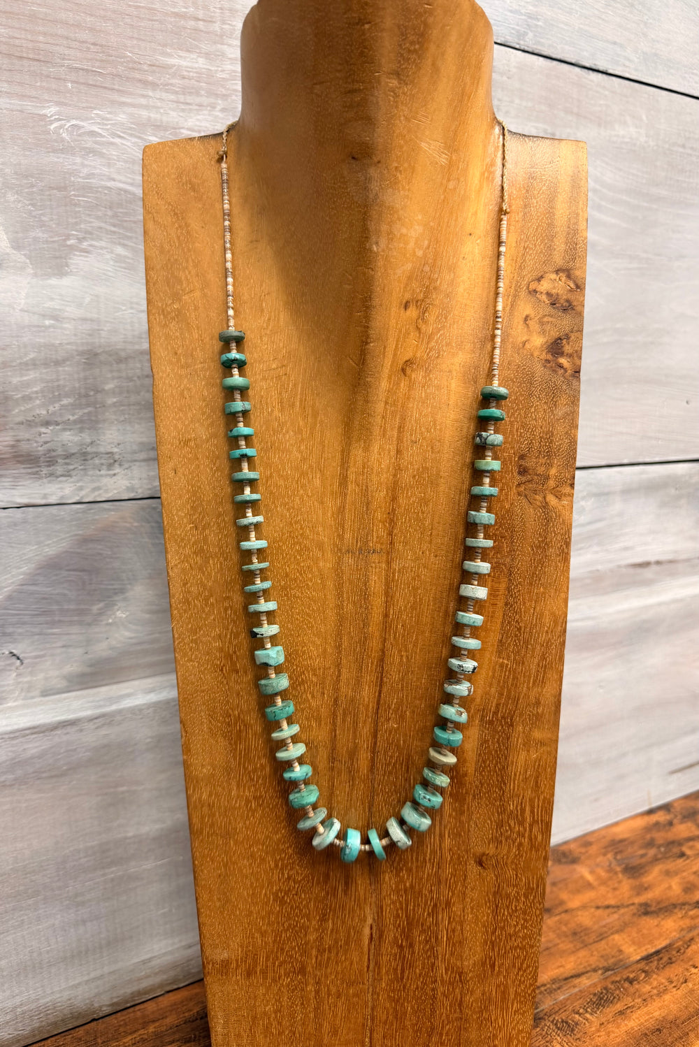 Rolled Turquoise and Heishe Necklace