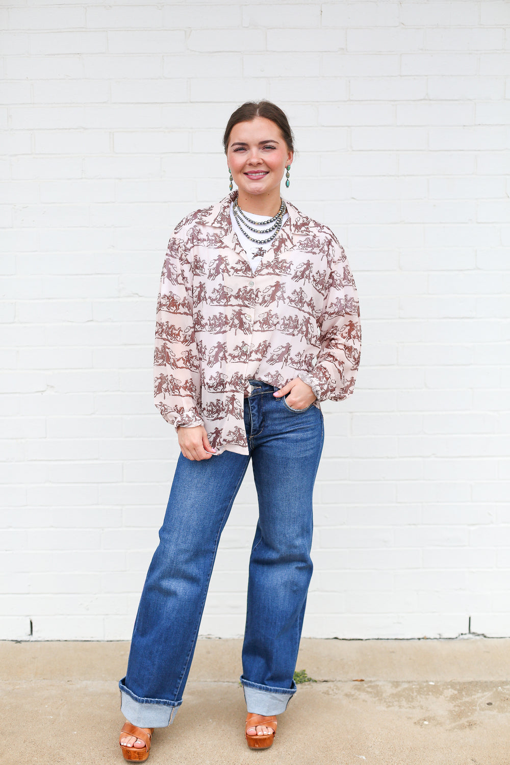 Roping Cowboy Sheer Blouse