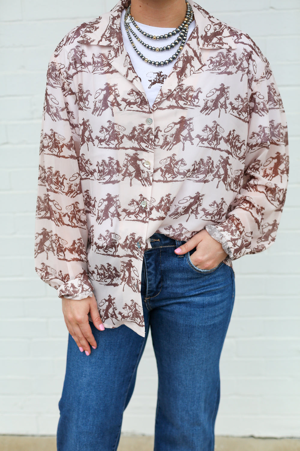 Roping Cowboy Sheer Blouse