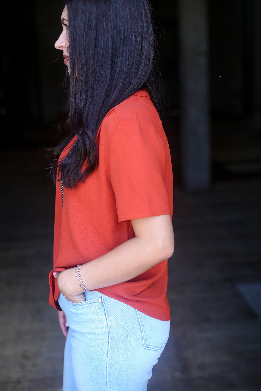 Rust V-Neck Blouse