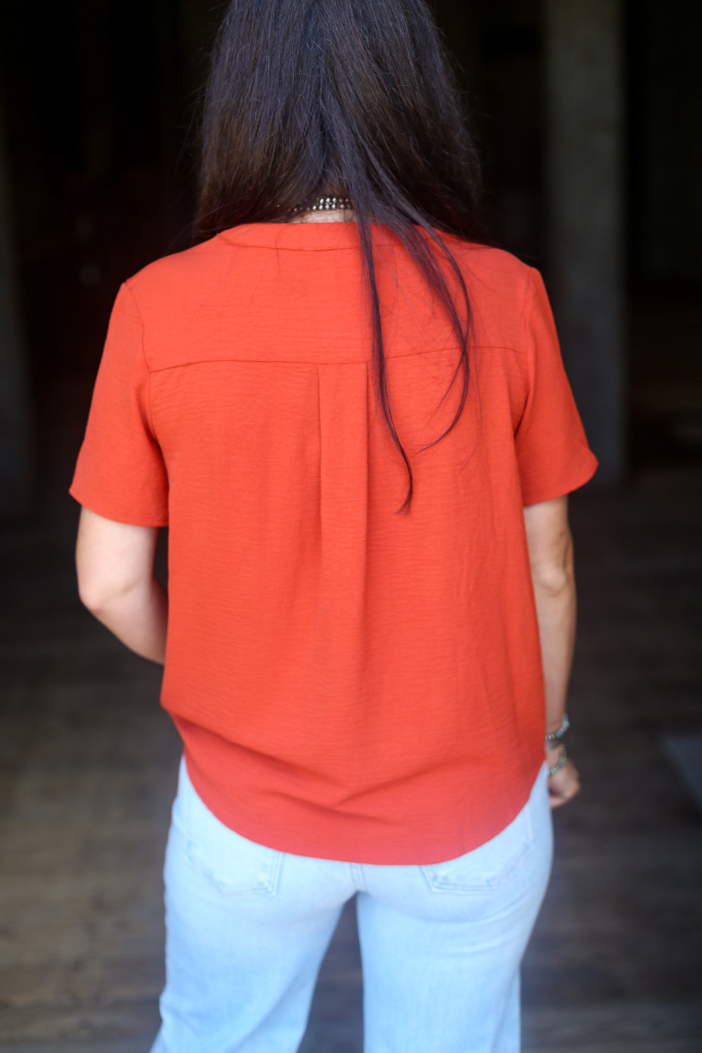 Rust V-Neck Blouse