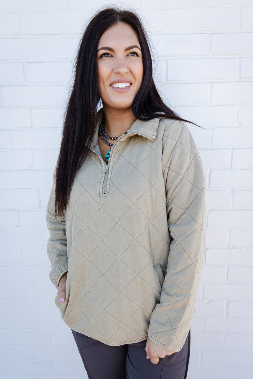 Sand Quilted Quarter Zip