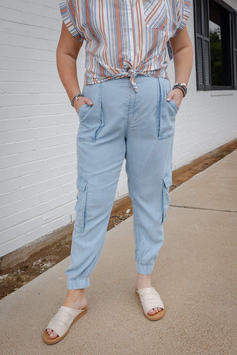 Sandy Light Indigo Cargo Joggers