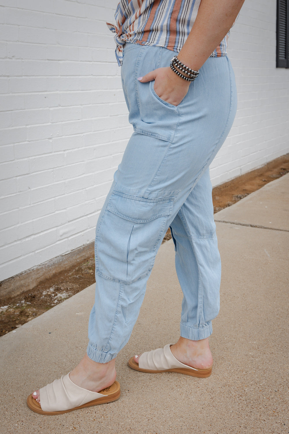 Sandy Light Indigo Cargo Joggers