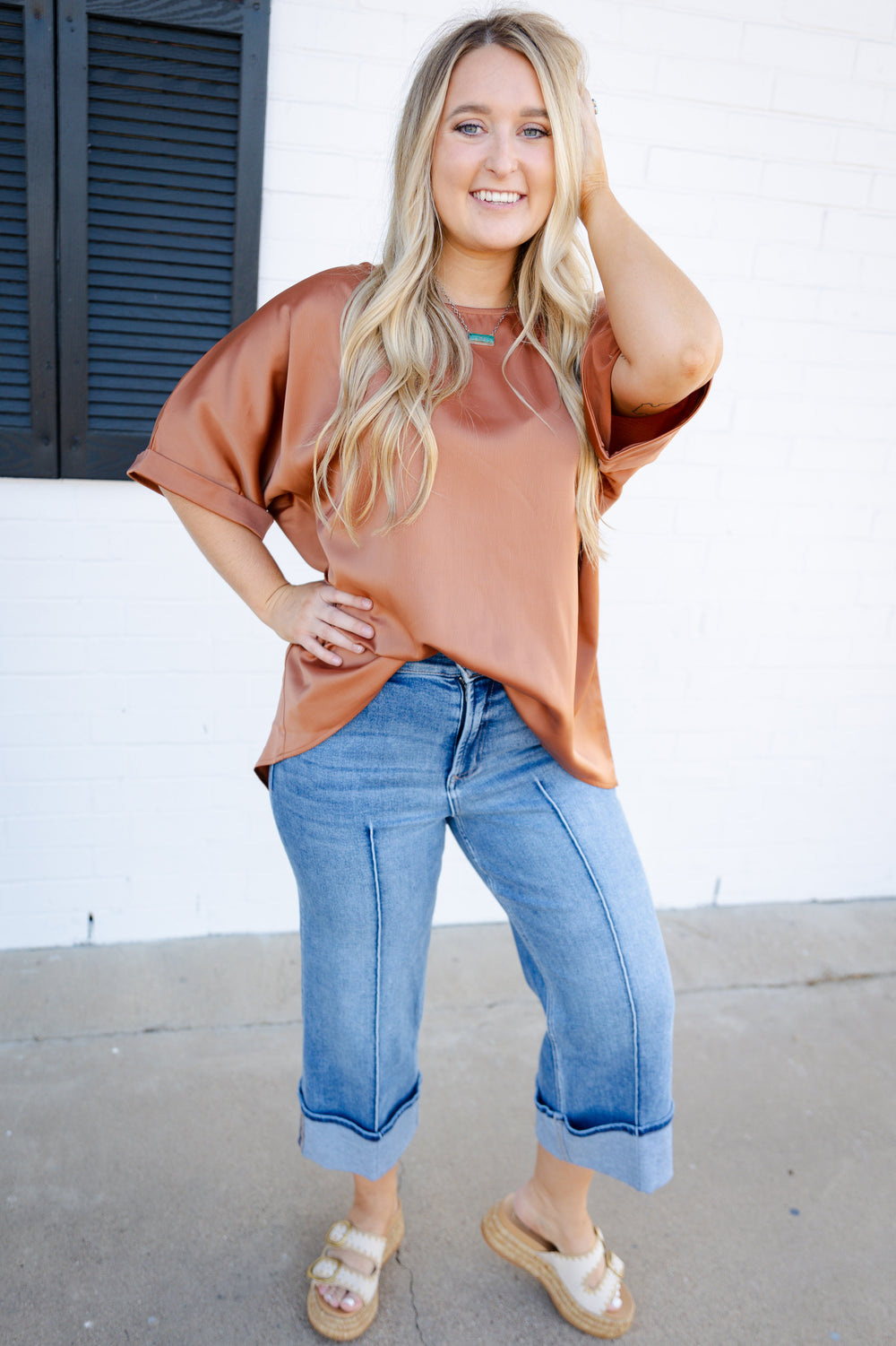 Satin Rust Oversized Top