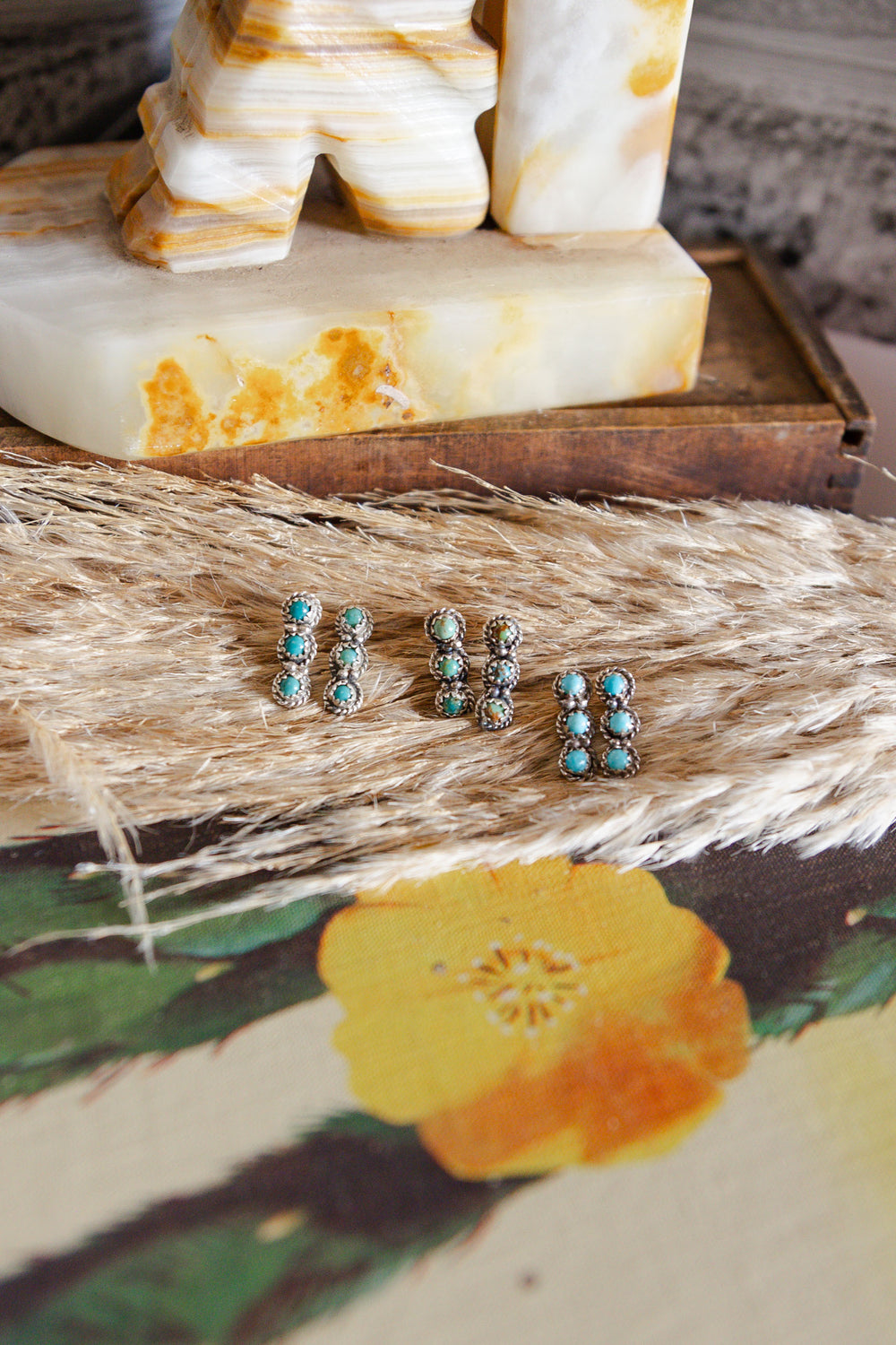 Mini Single File Trio Turquoise Earrings