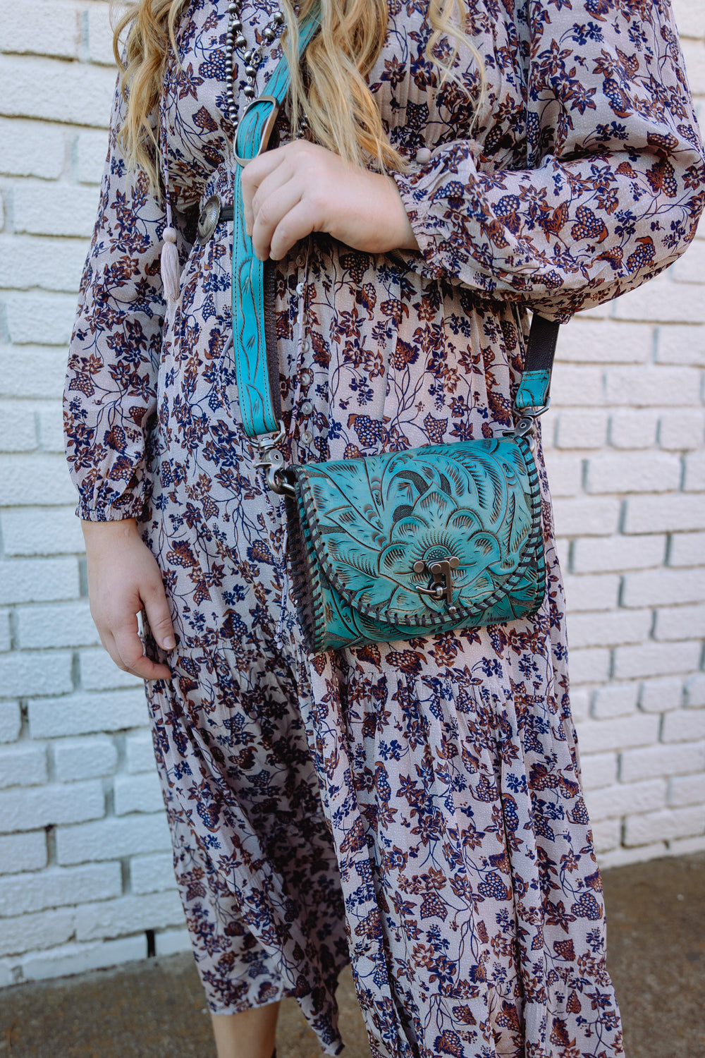Small Turquoise and Brown Henrietta Crossbody