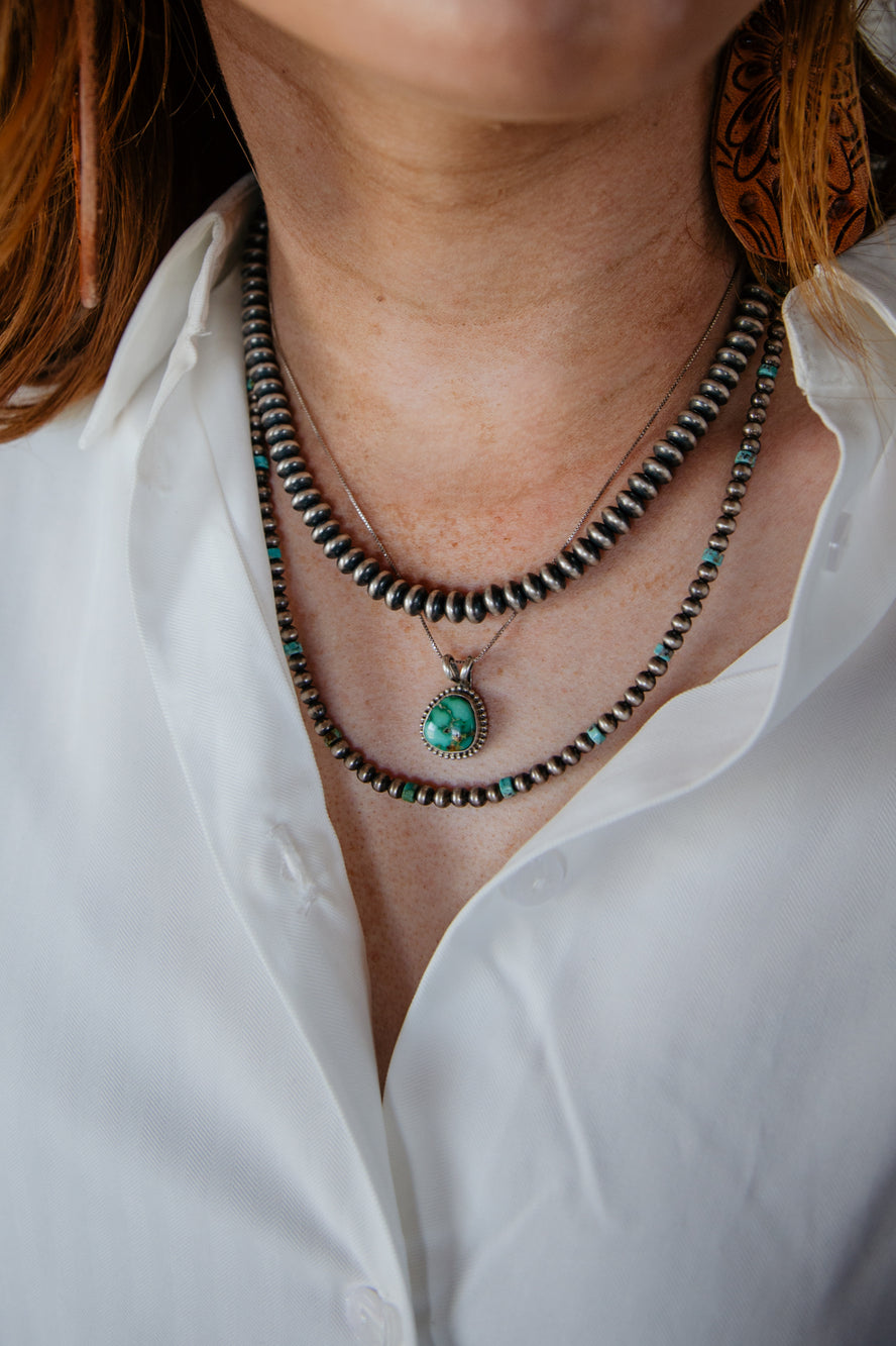 4mm Navajo Pearl and Turquoise Necklace