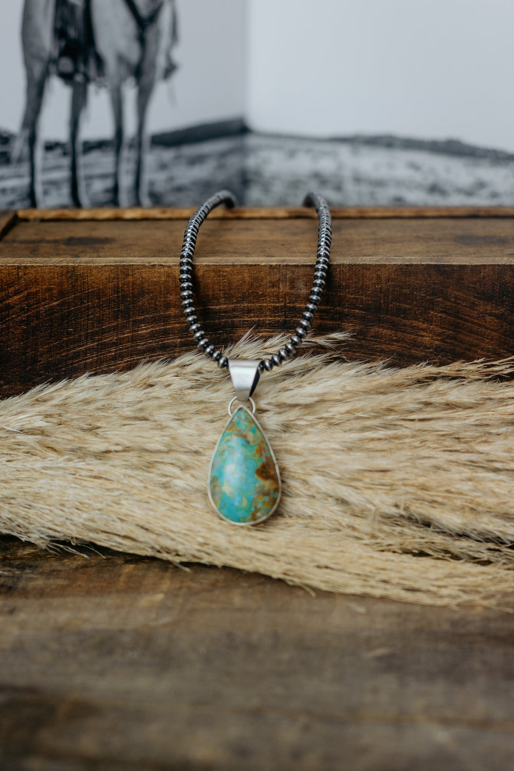 Stamped Edge Turquoise Pendant