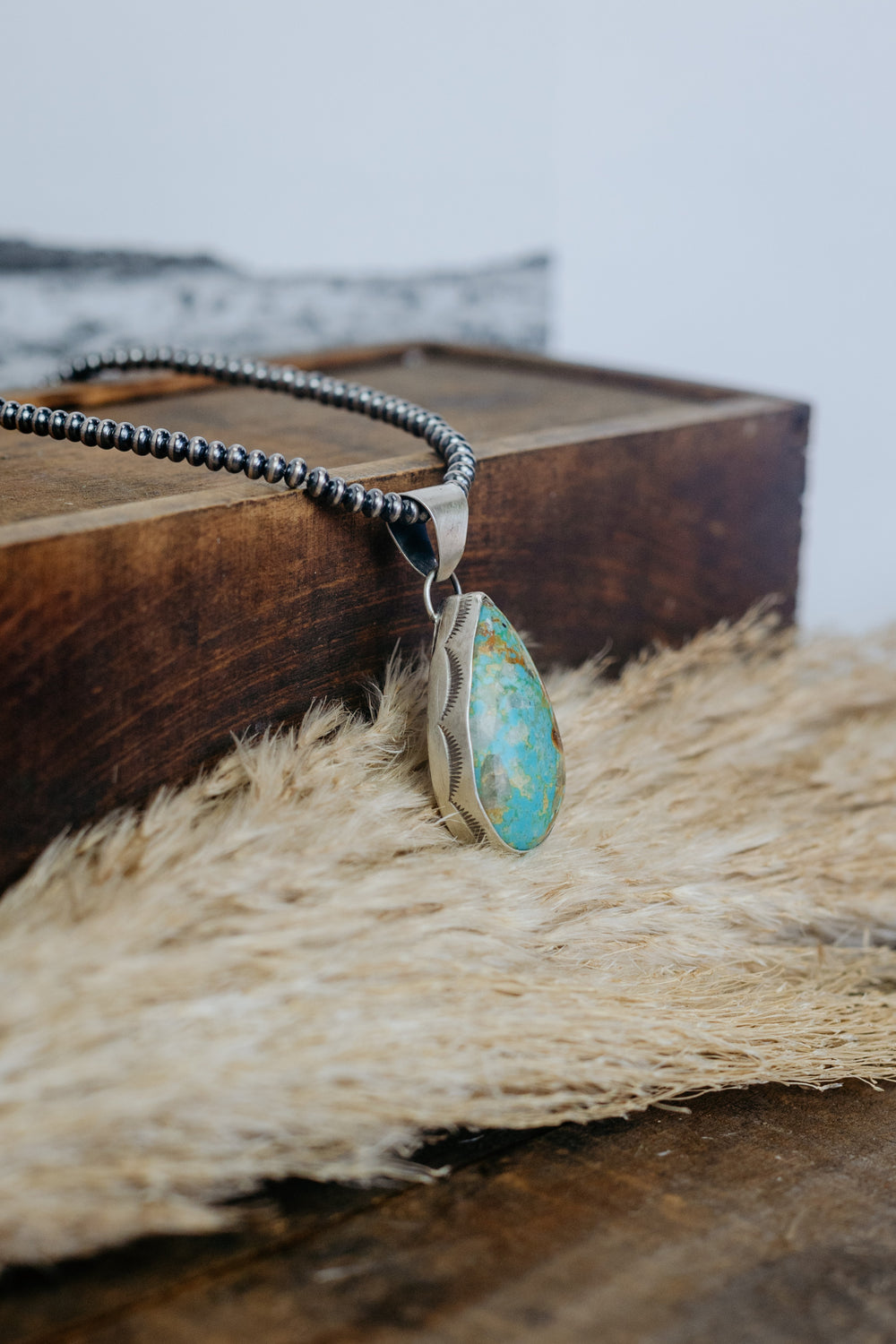 Stamped Edge Turquoise Pendant