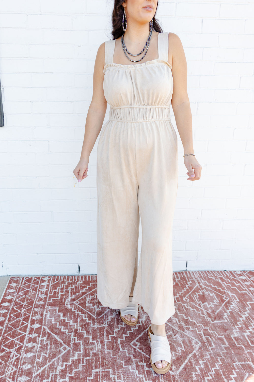 Suede Wide Leg Jumpsuit