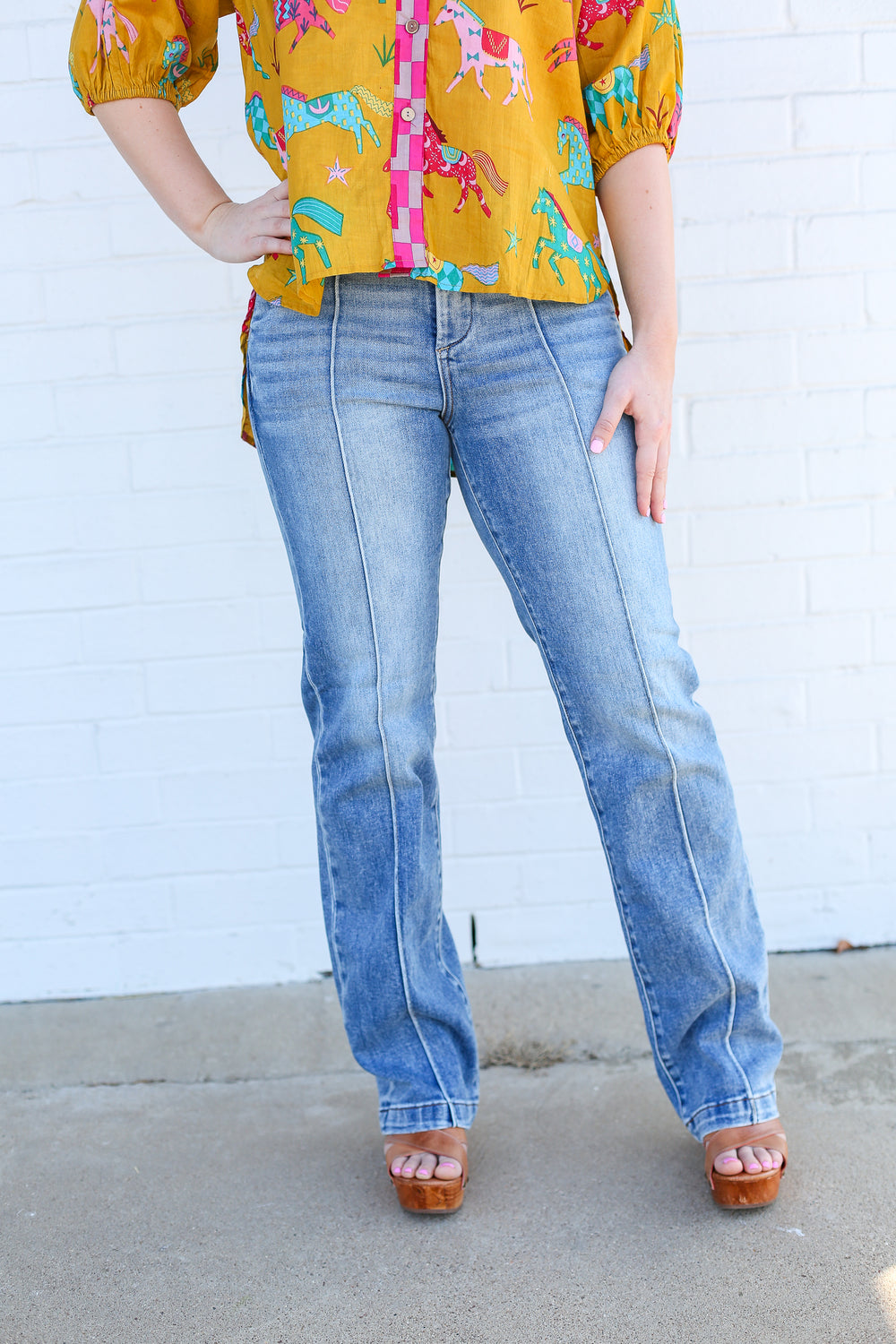 Sammie Straight Leg High Rise Line Jeans