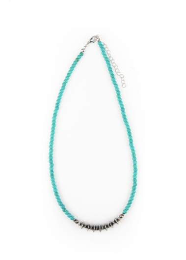 LONG WOOD BEADED NECKLACE WITH TURQUOISE ACCENTS – VIKTORIA HAYMAN