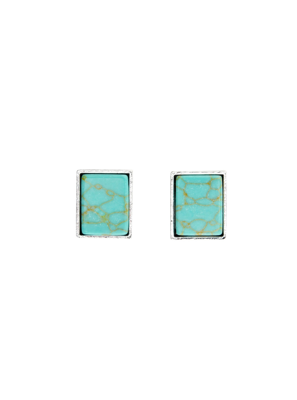 Silver Rectangular Turquoise Stud Earrings