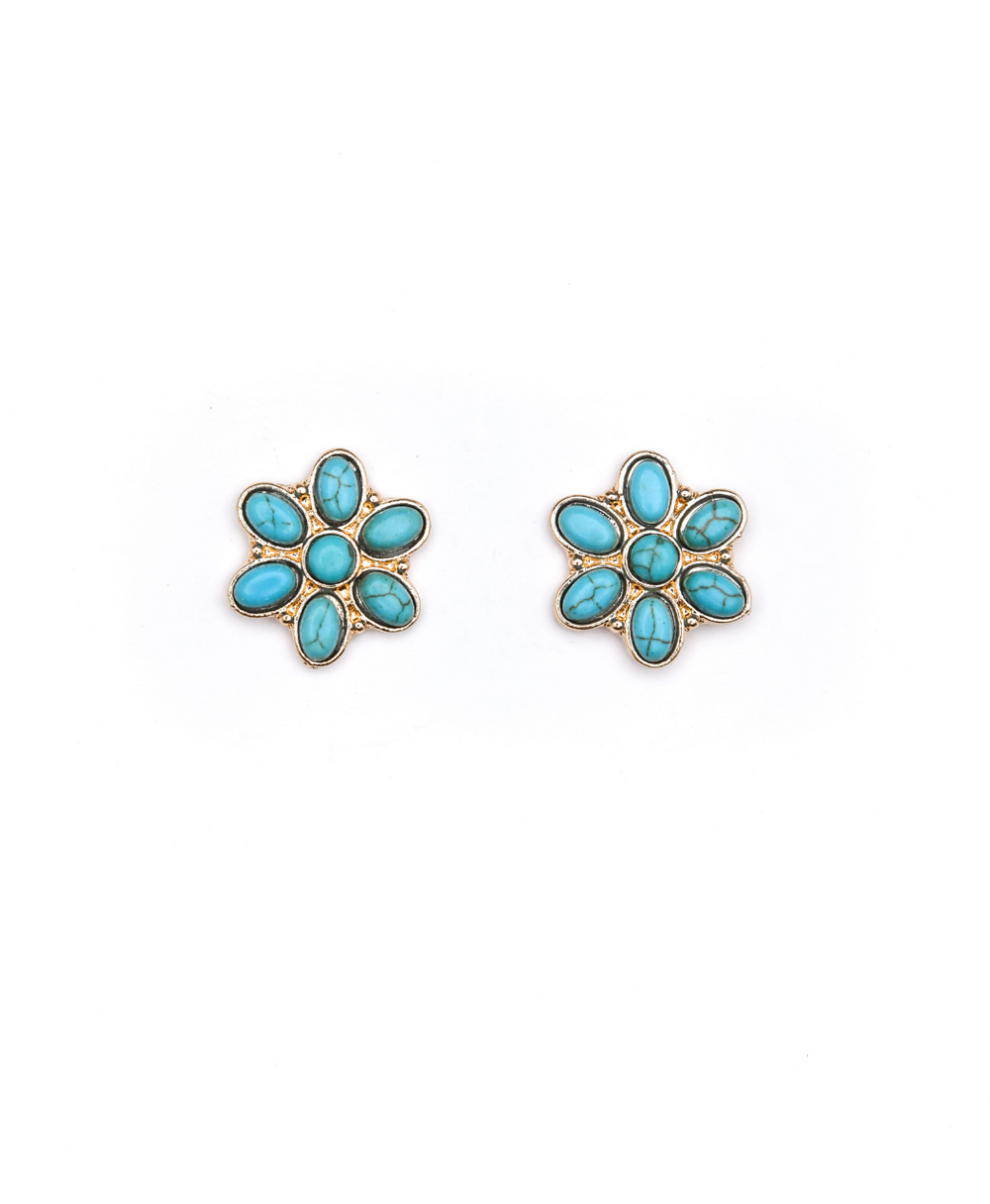 Gold and Turquoise Flower Stud