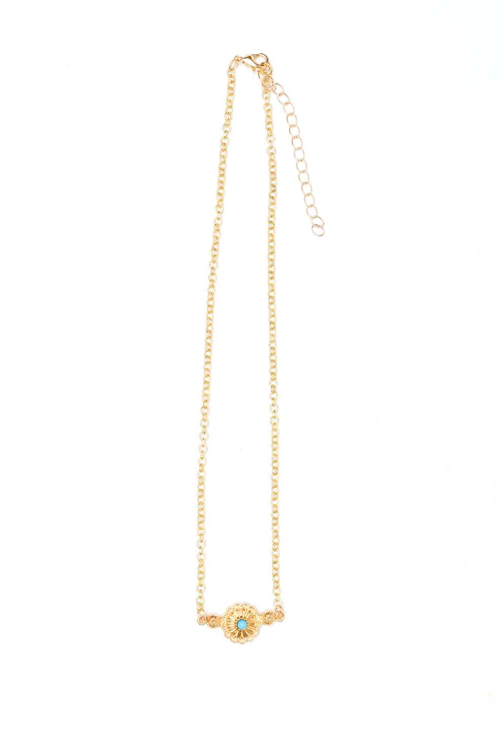 16" Gold Chain Necklace with Flower Concho Pendant