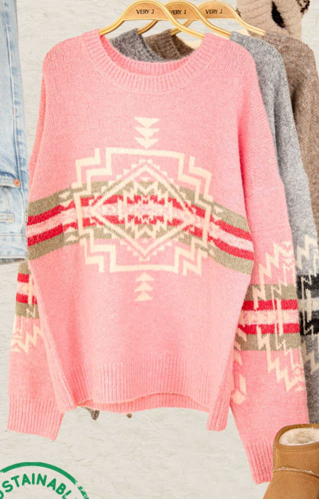 Pink Aztec Knit Sweater