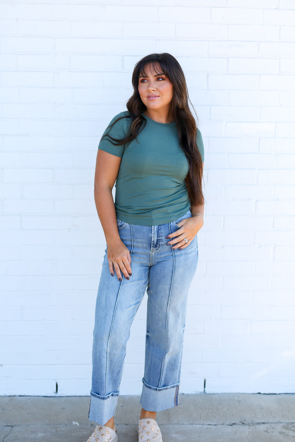 Silky Pine Base Micro-Ribbed Athleisure Top