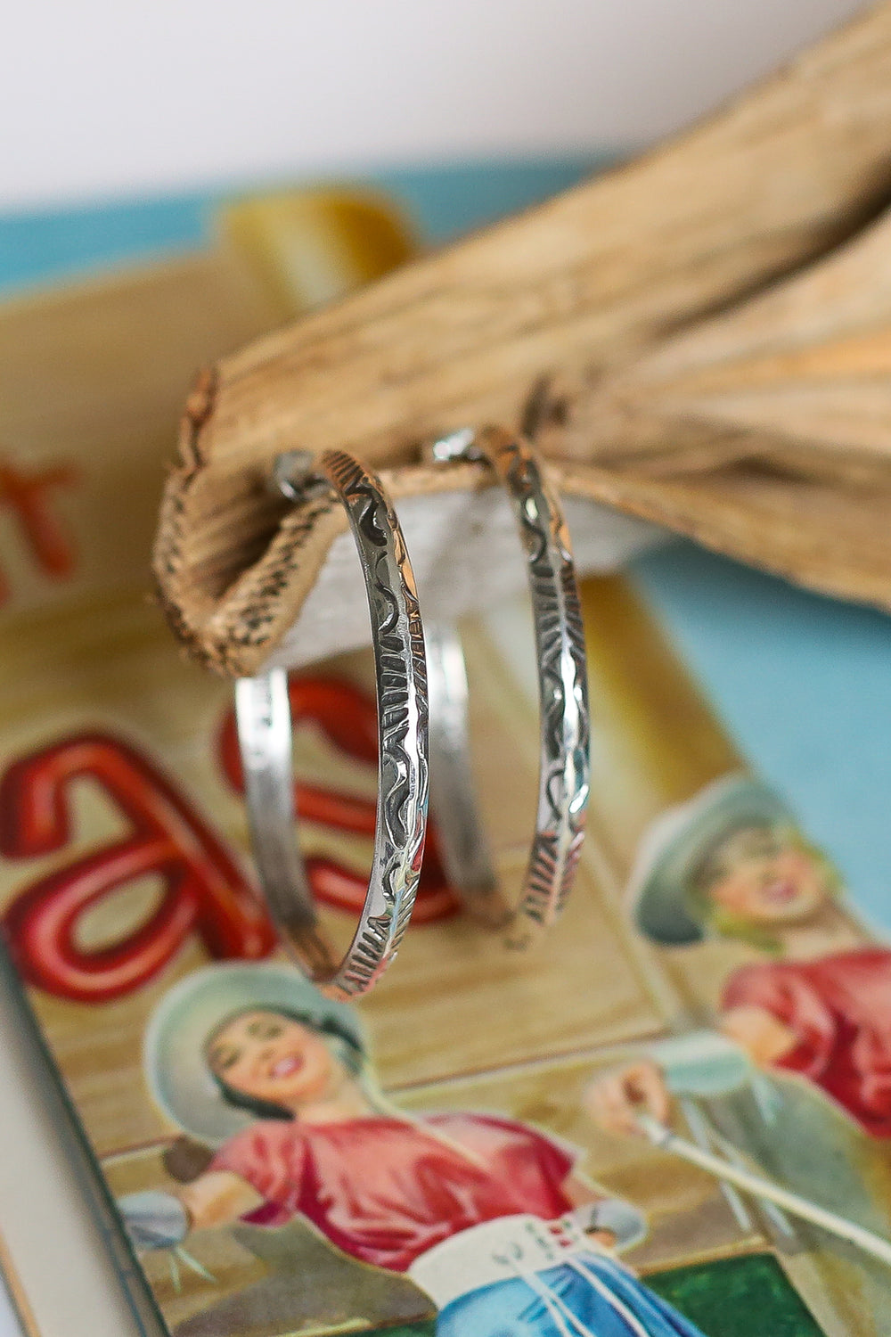 Silver Stamped Hoops