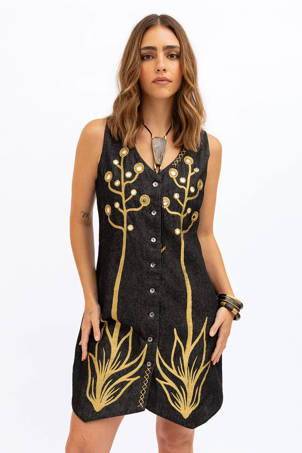 Gilded Denim Mini Dress