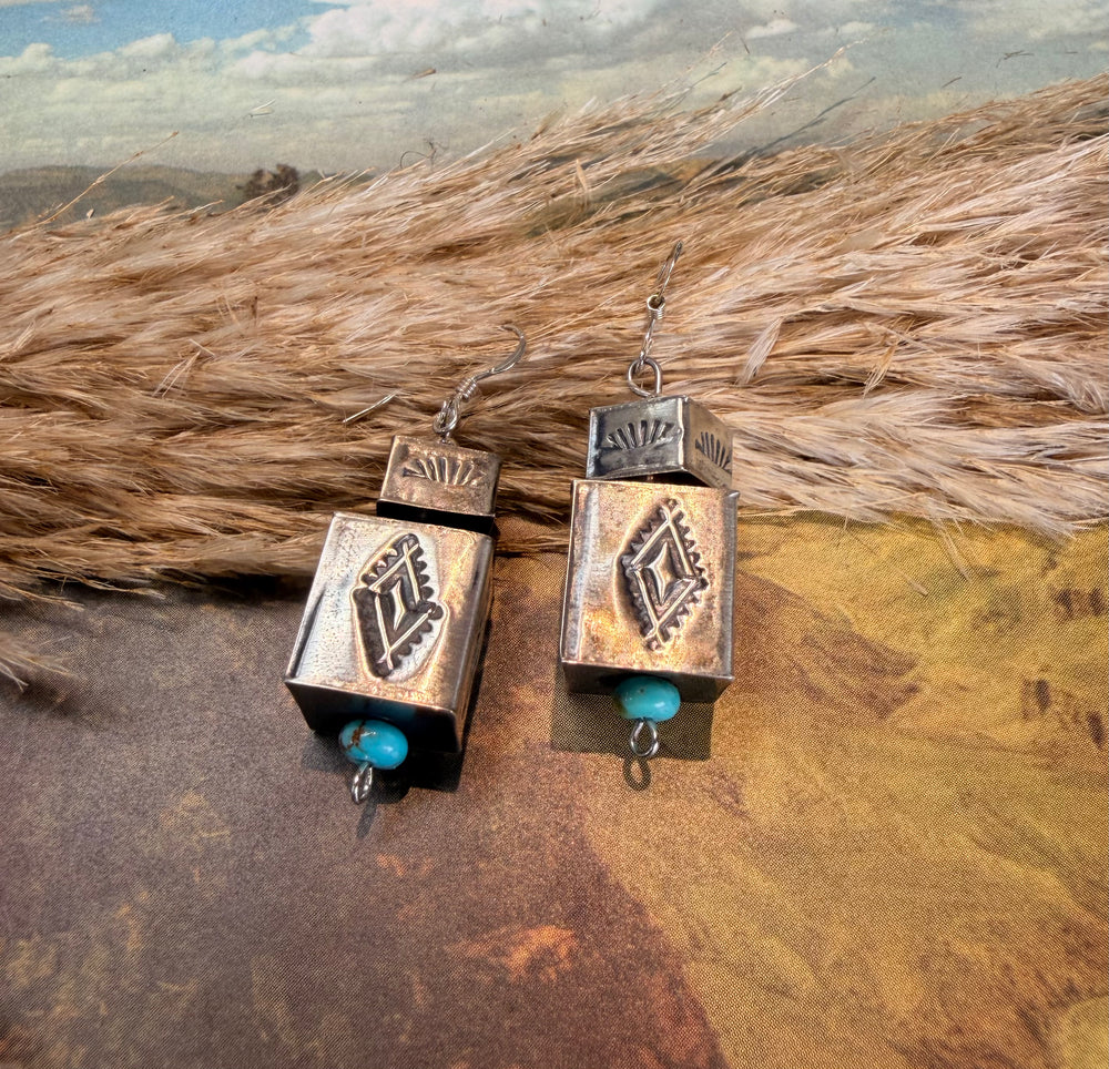 Stamped Cube Dangle Earrings