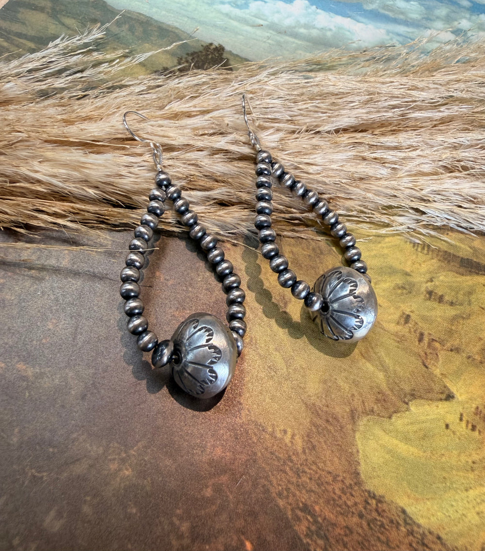 Stamped Navajo Pearl Teardrop Earring